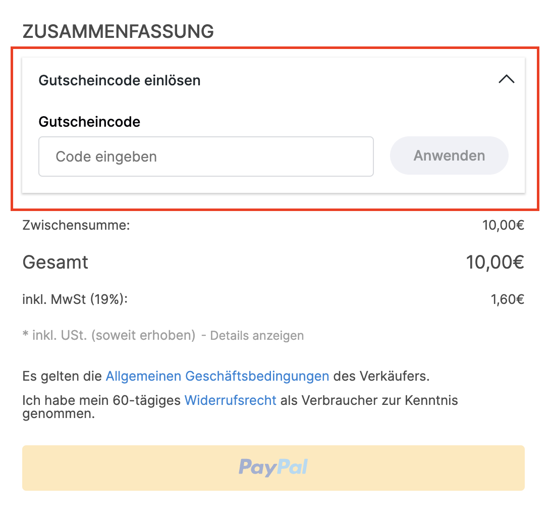 Rabatt-Code beim Kauf eingeben