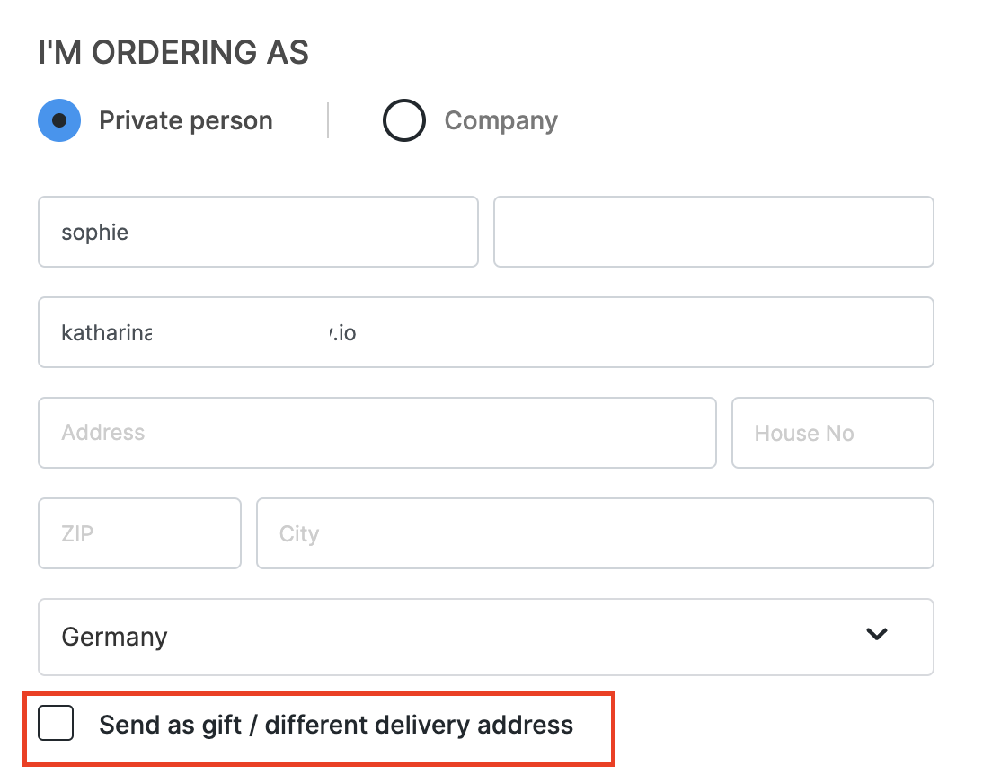 Choosing a different delivery address