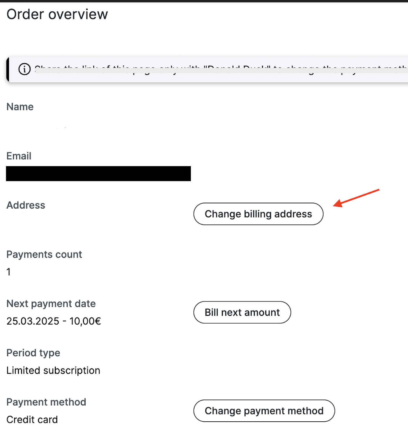 Changing the Billing Address for Your Subscription