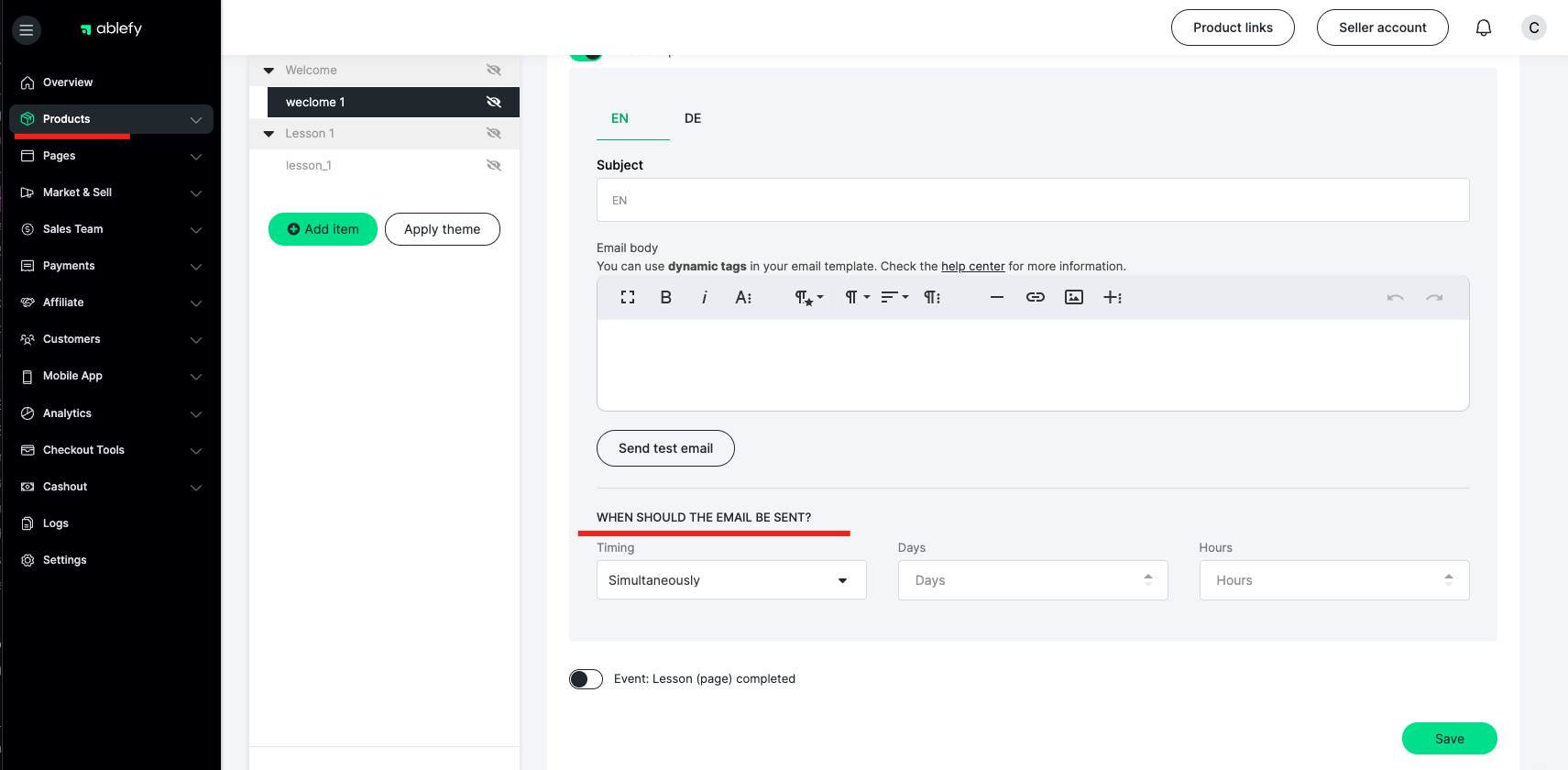 Sending event emails for online course pages